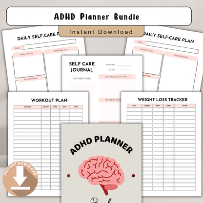 ADHD Planner Bundle | Focus & Productivity System | Daily, Weekly & Habit Planner for ADHD Adults & Students