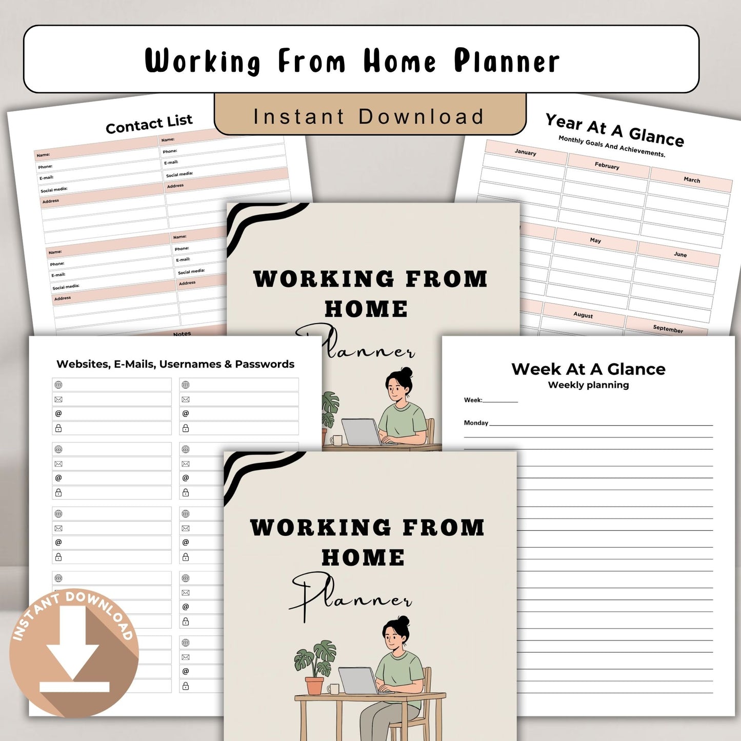 Work From Home Planner | Remote Work Productivity System | Daily Task & Focus Planner | Home Office Organizer PDF