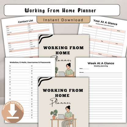 Work From Home Planner | Remote Work Productivity System | Daily Task & Focus Planner | Home Office Organizer PDF