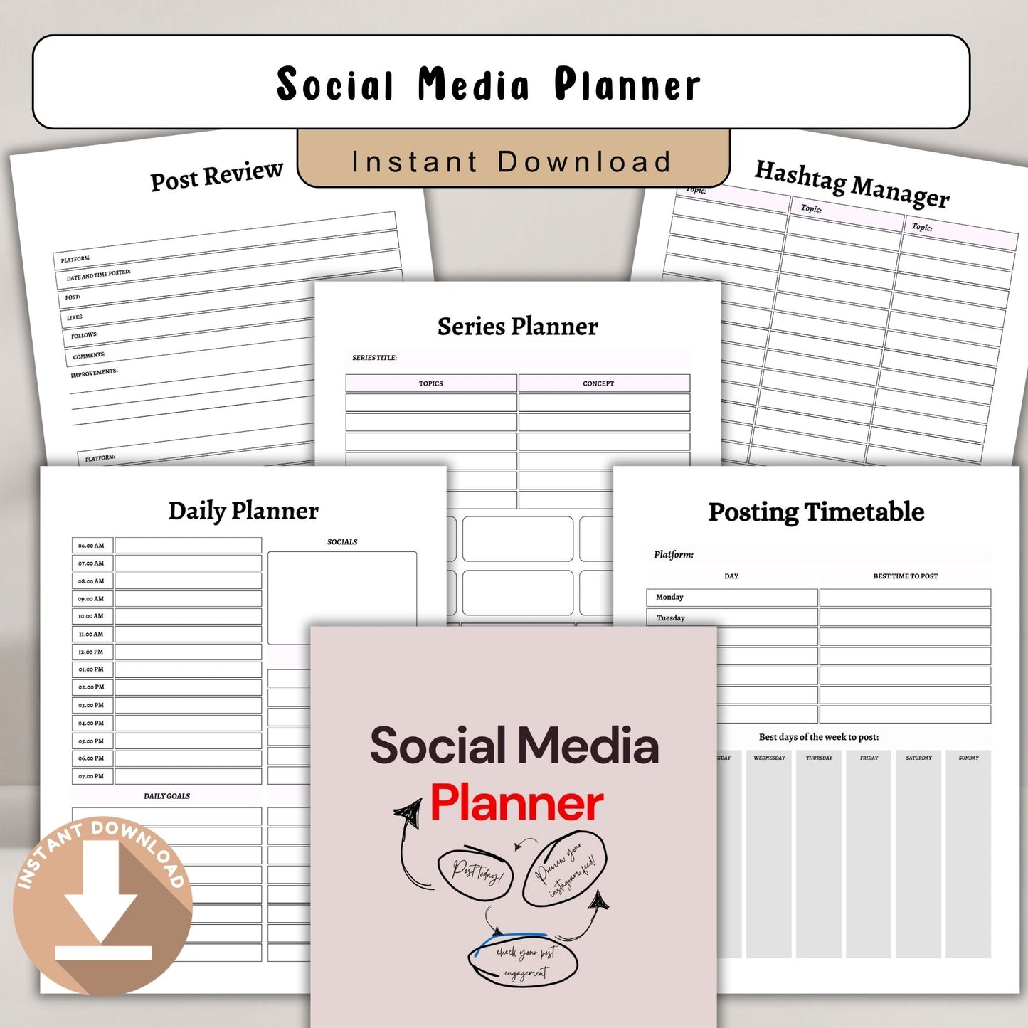 Social Media Planner | Content Planner & Strategy Tracker | Instagram & TikTok Planner | Marketing Planner Printable
