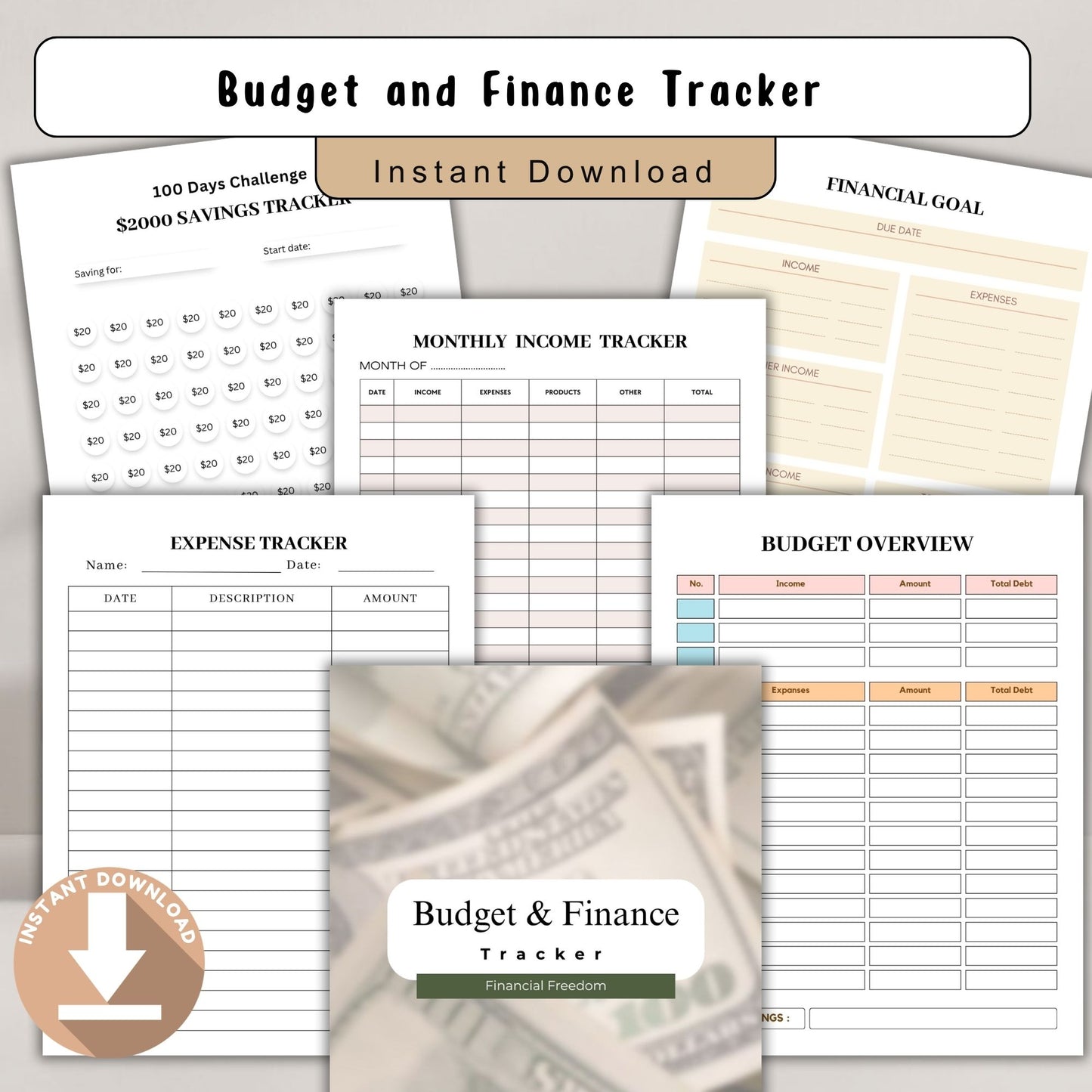 Budget & Finance Tracker Printable | Monthly Expense, Savings & Money Planner