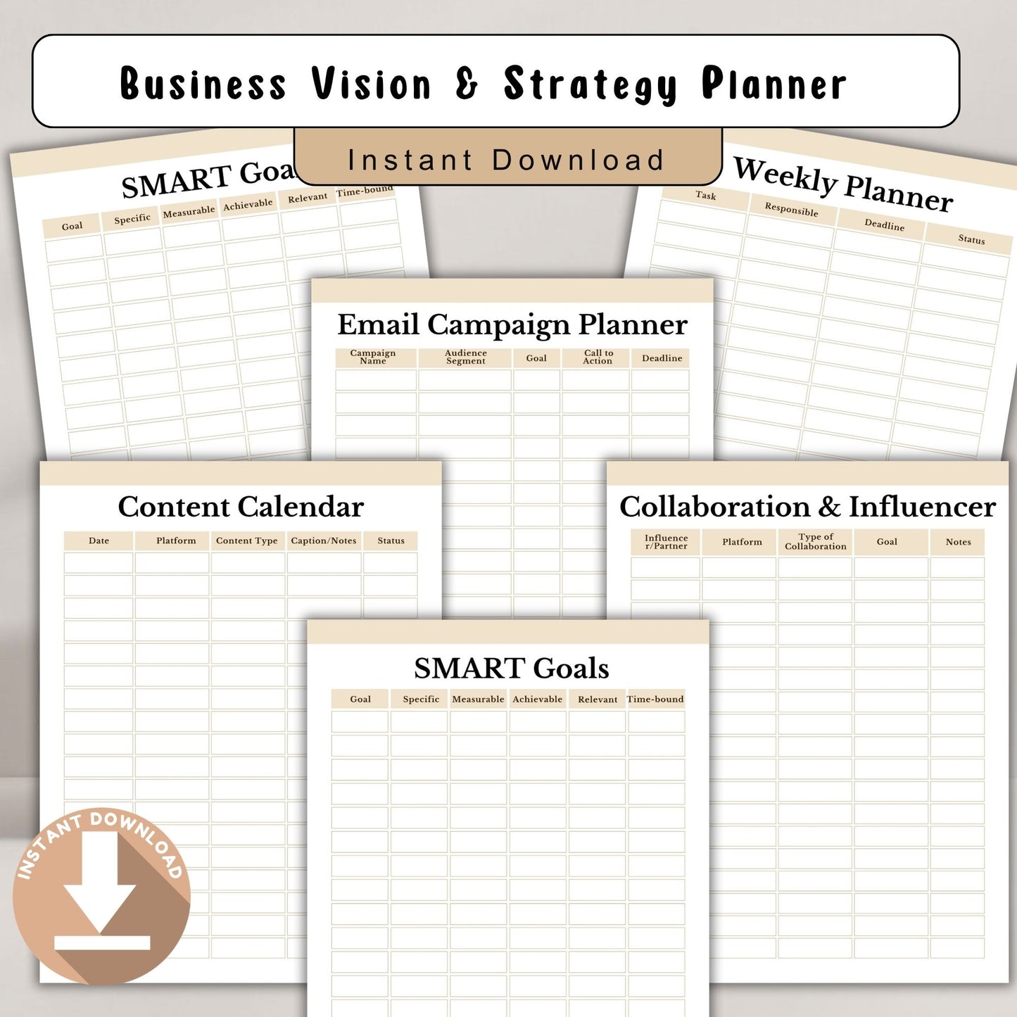 Business Vision & Strategy Planner Printable | Goal Setting & Growth Workbook