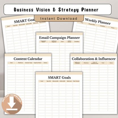 Business Vision & Strategy Planner Printable | Goal Setting & Growth Workbook
