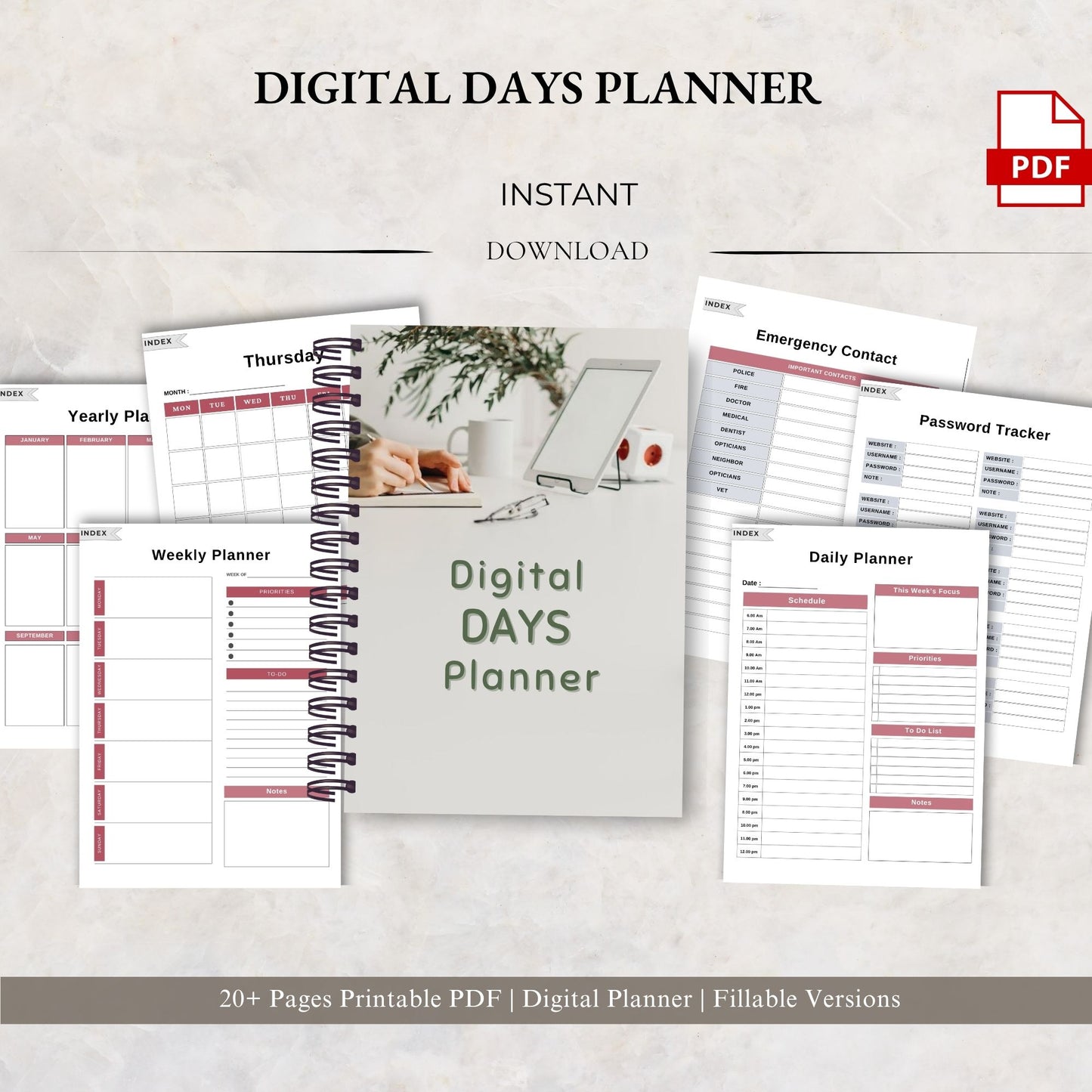 Digital Days Planner | Daily Digital Planner | Editable Planner PDF | Productivity Planner Digital | Tablet Planner