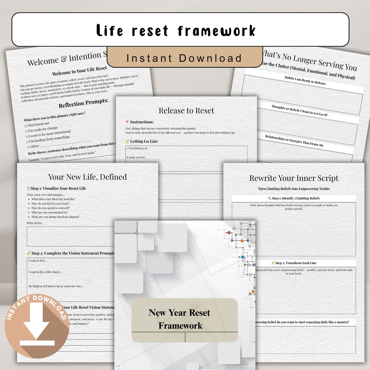 Life Reset Framework Printable | Personal Growth, Clarity & Habit Reset Planner