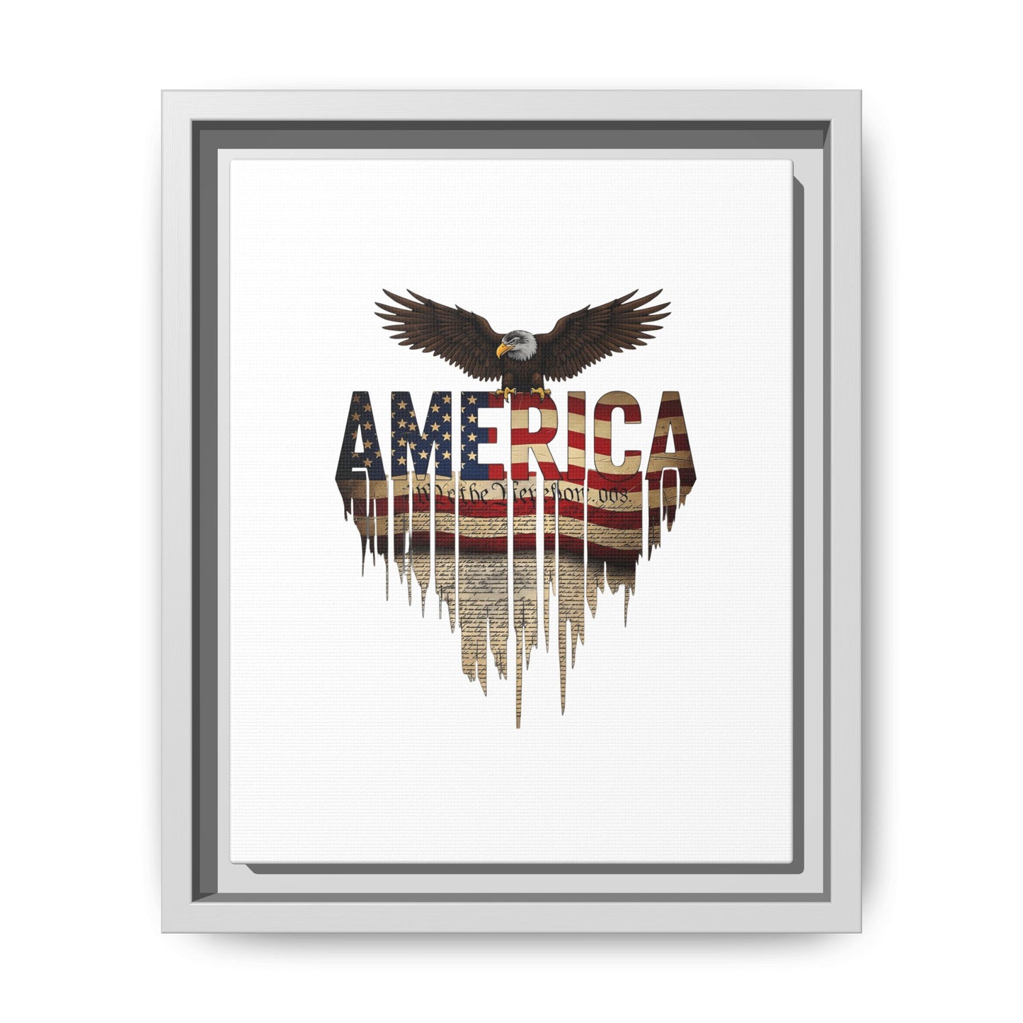 America Eagle Matte Canvas Framed Wall Art — Patriotic USA Flag Typography Print