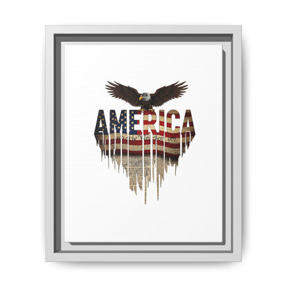 America Eagle Matte Canvas Framed Wall Art — Patriotic USA Flag Typography Print