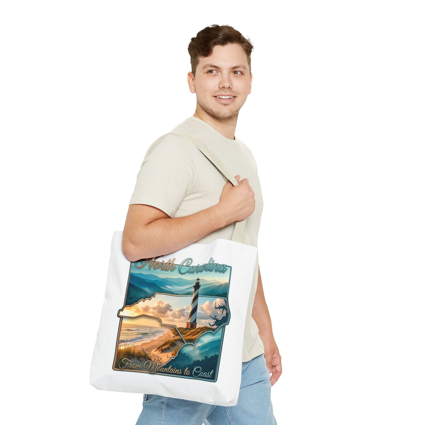 North Carolina Lighthouse Tote Bag — "From Mountains to Coast" Scenic Beach Tote