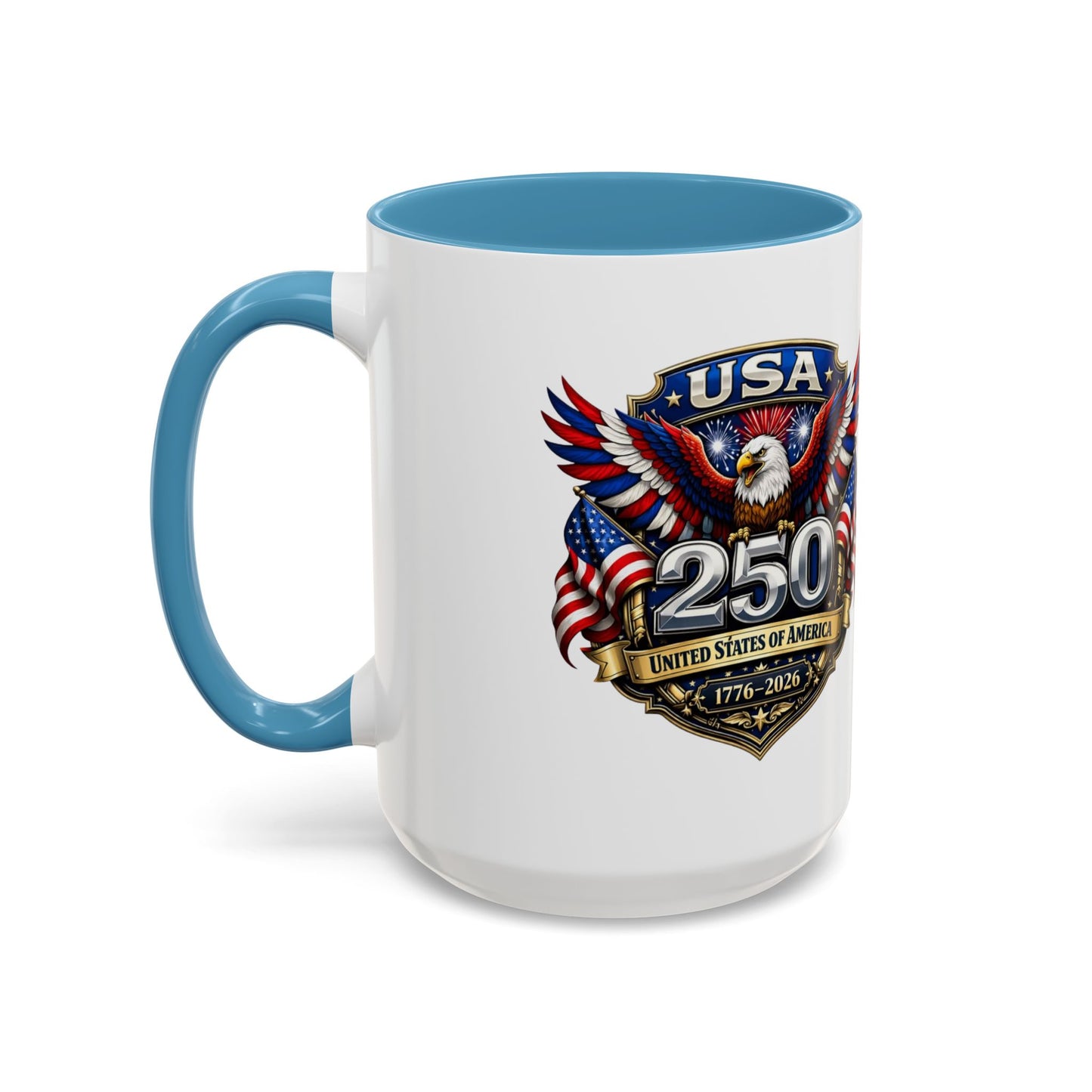USA 250th Anniversary Accent Coffee Mug – Patriotic Eagle & Flag 1776–2026