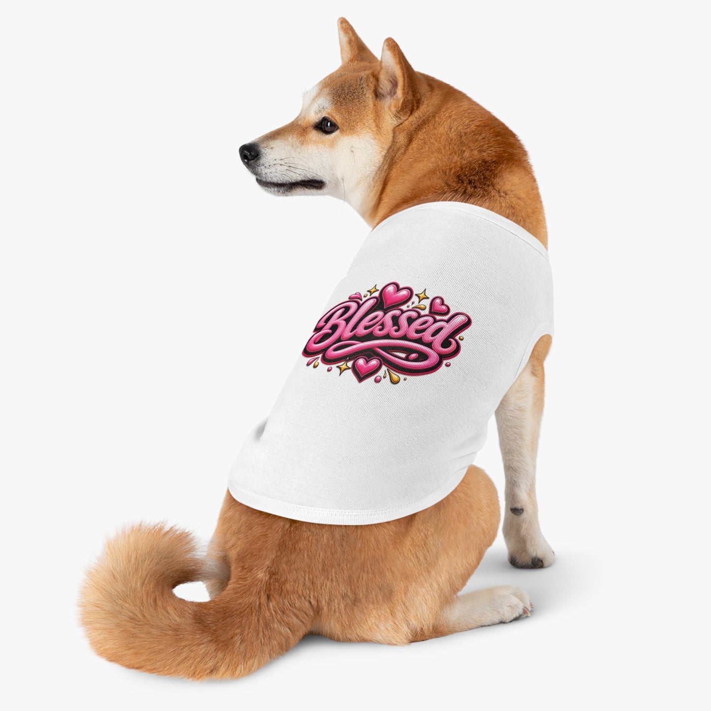 Blessed Pet Tank Top — Pink Heart Graphic Dog Shirt