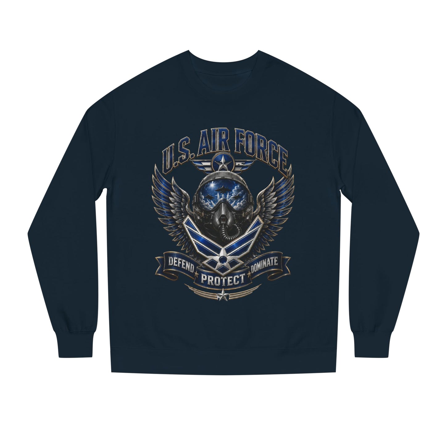 U.S. Air Force Skull Crewneck Sweatshirt — Defend Protect Dominate Tactical Pullover