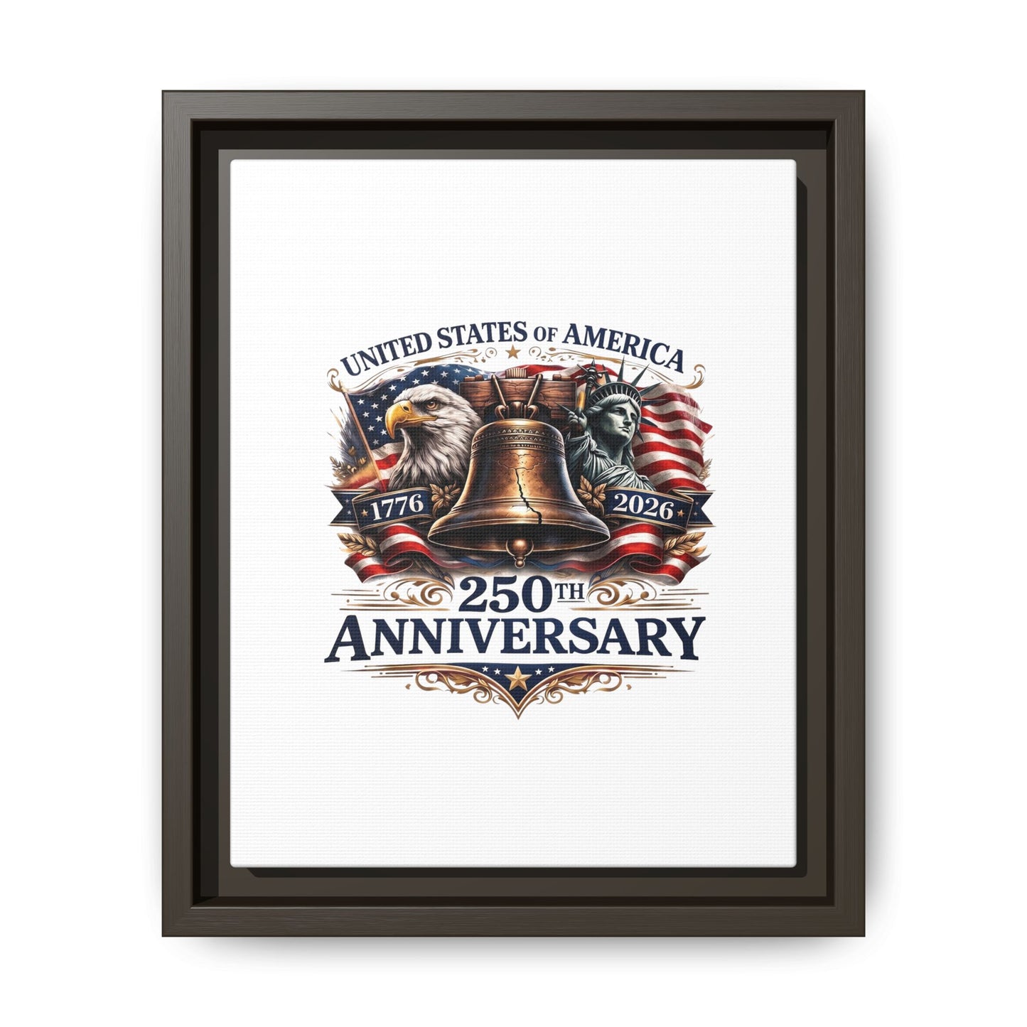 250th Anniversary Framed Canvas - United States of America Patriotic Liberty Bell Print