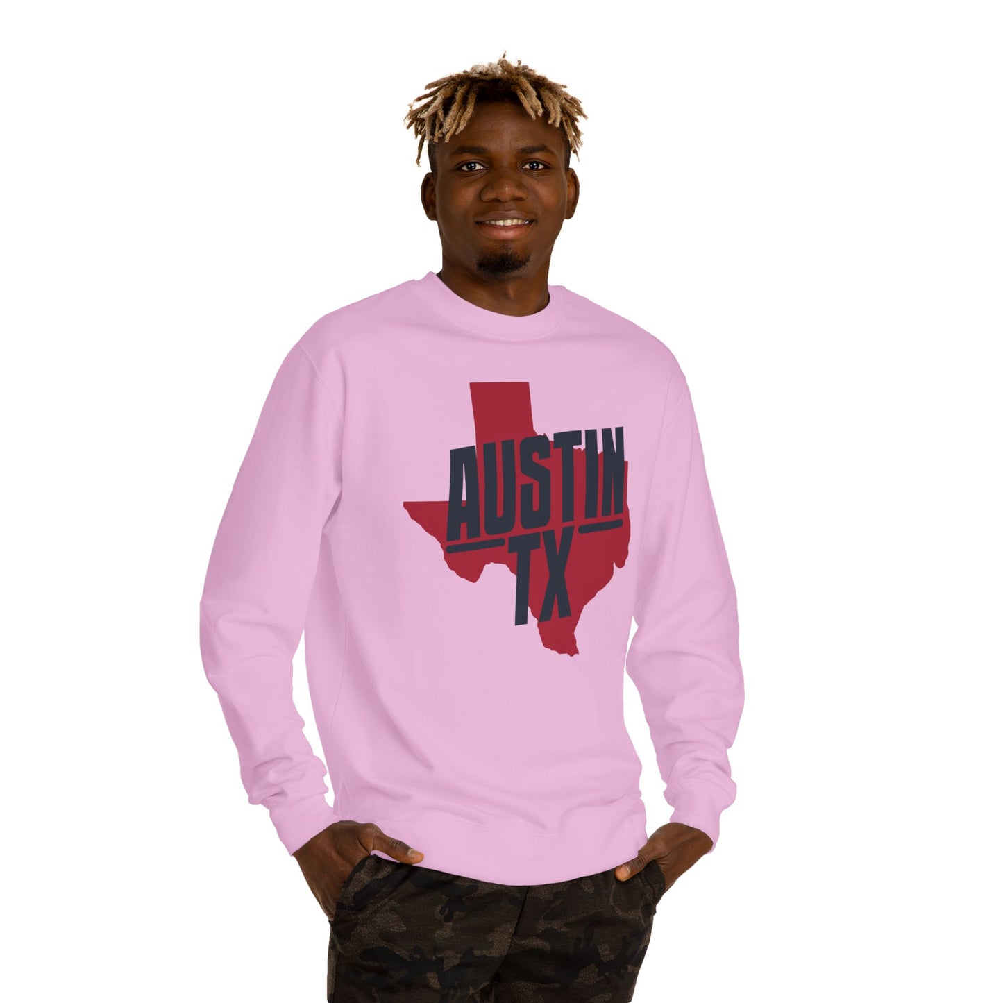Austin TX Sweatshirt — Red Texas State Graphic Crewneck
