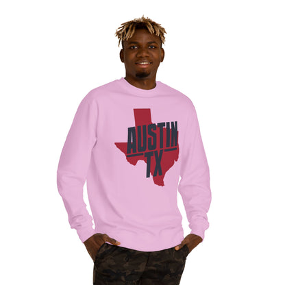 Austin TX Sweatshirt — Red Texas State Graphic Crewneck