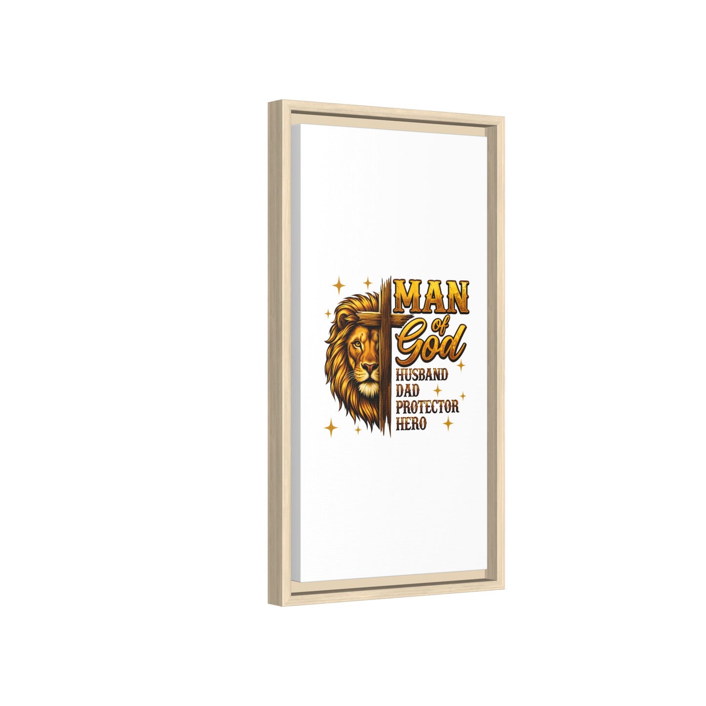 Man of God Framed Canvas Art — 'Man of God: Husband, Dad, Protector, Hero' Religious Wall Decor