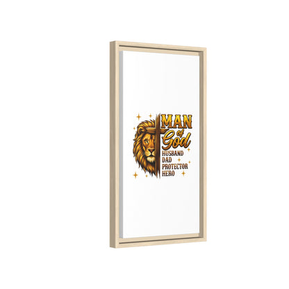 Man of God Framed Canvas Art — 'Man of God: Husband, Dad, Protector, Hero' Religious Wall Decor
