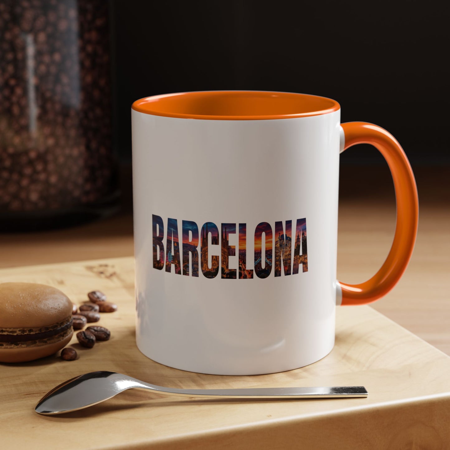 Barcelona Accent Coffee Mug — Scenic Cityscape Text Travel Souvenir (11/15oz)