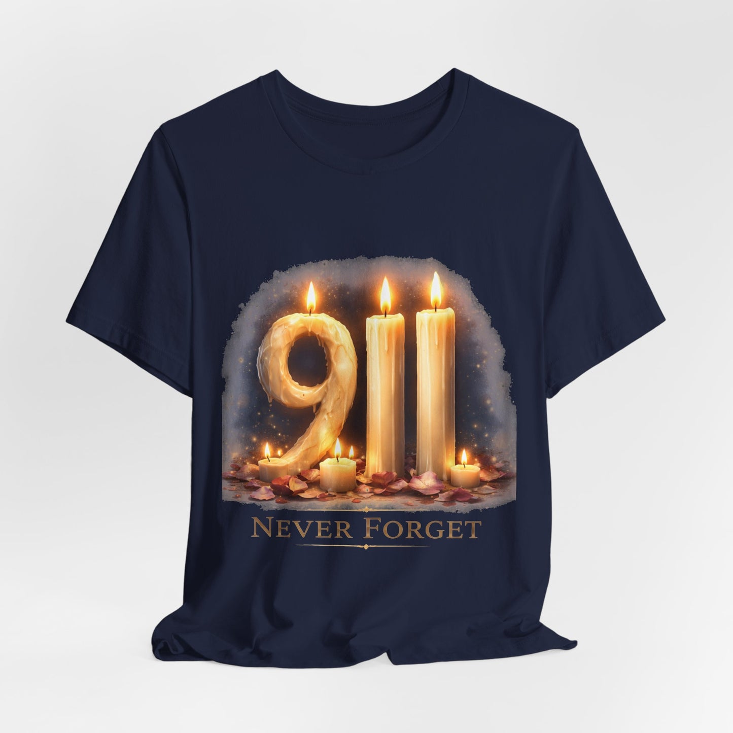 9/11 Never Forget T-Shirt – Memorial Candle Tribute Tee