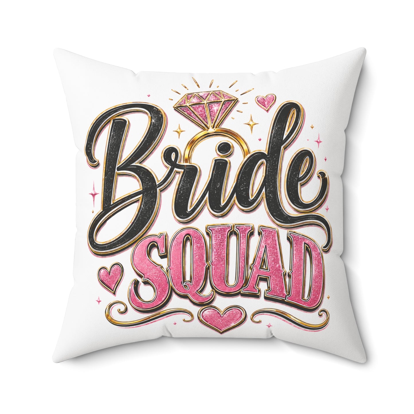 Bride Squad Decorative Pillow — Bachelorette Party Accent Cushion with Pink Diamond Design