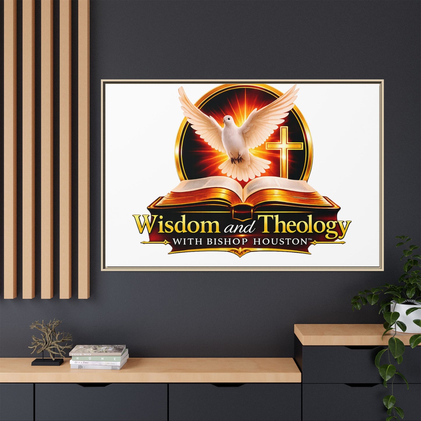 Framed Canvas Print — "Wisdom and Theology" Dove & Bible Wall Art