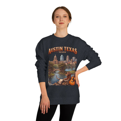 Austin Texas Sweatshirt — Vintage Cityscape & Guitar Crewneck