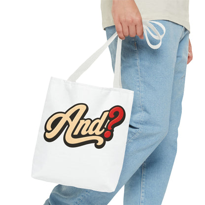 And? Graphic Tote Bag — Retro Script Question Mark Design