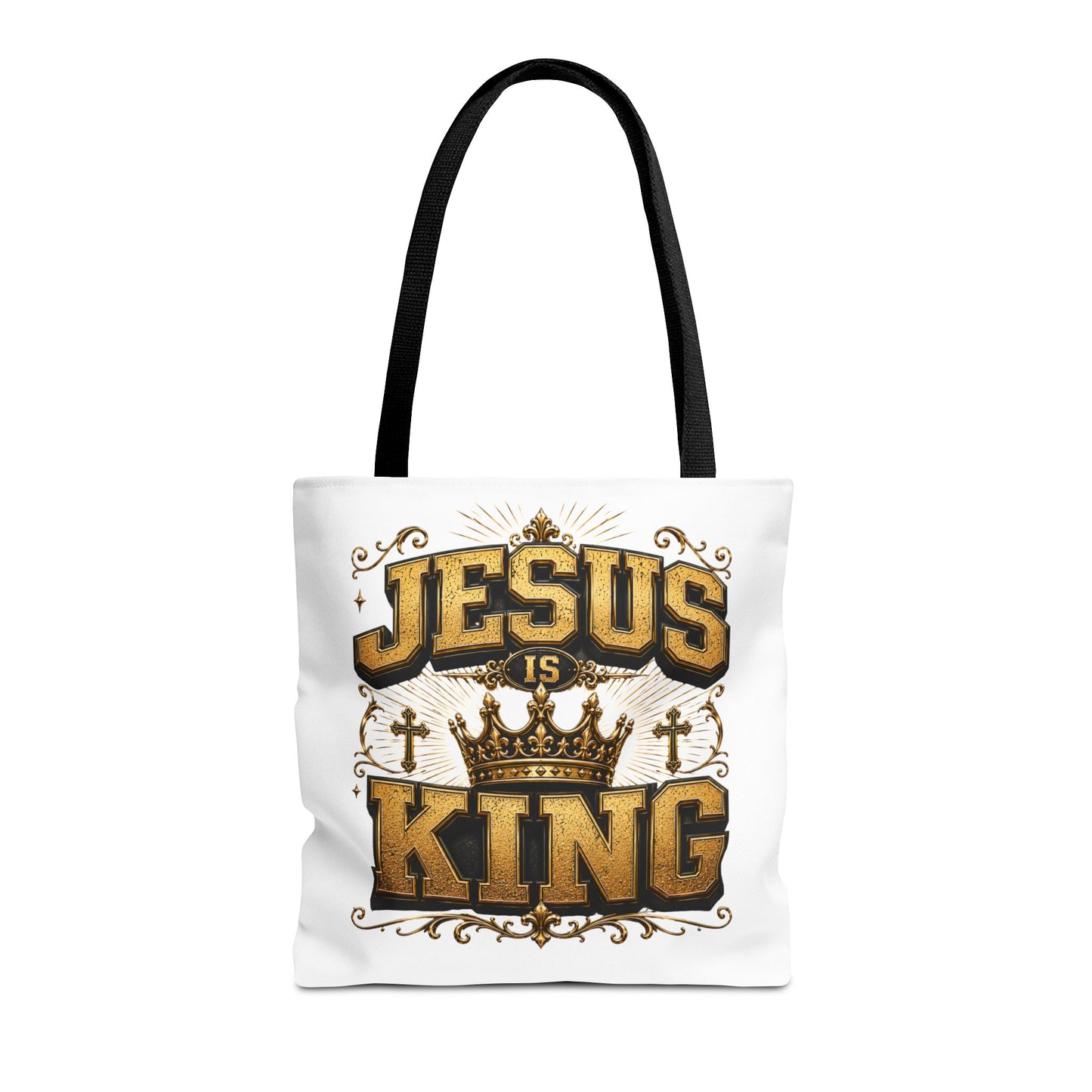Jesus Is King Tote Bag - Christian Faith Crown Design