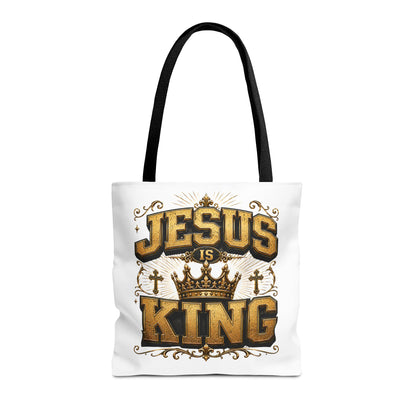 Jesus Is King Tote Bag - Christian Faith Crown Design