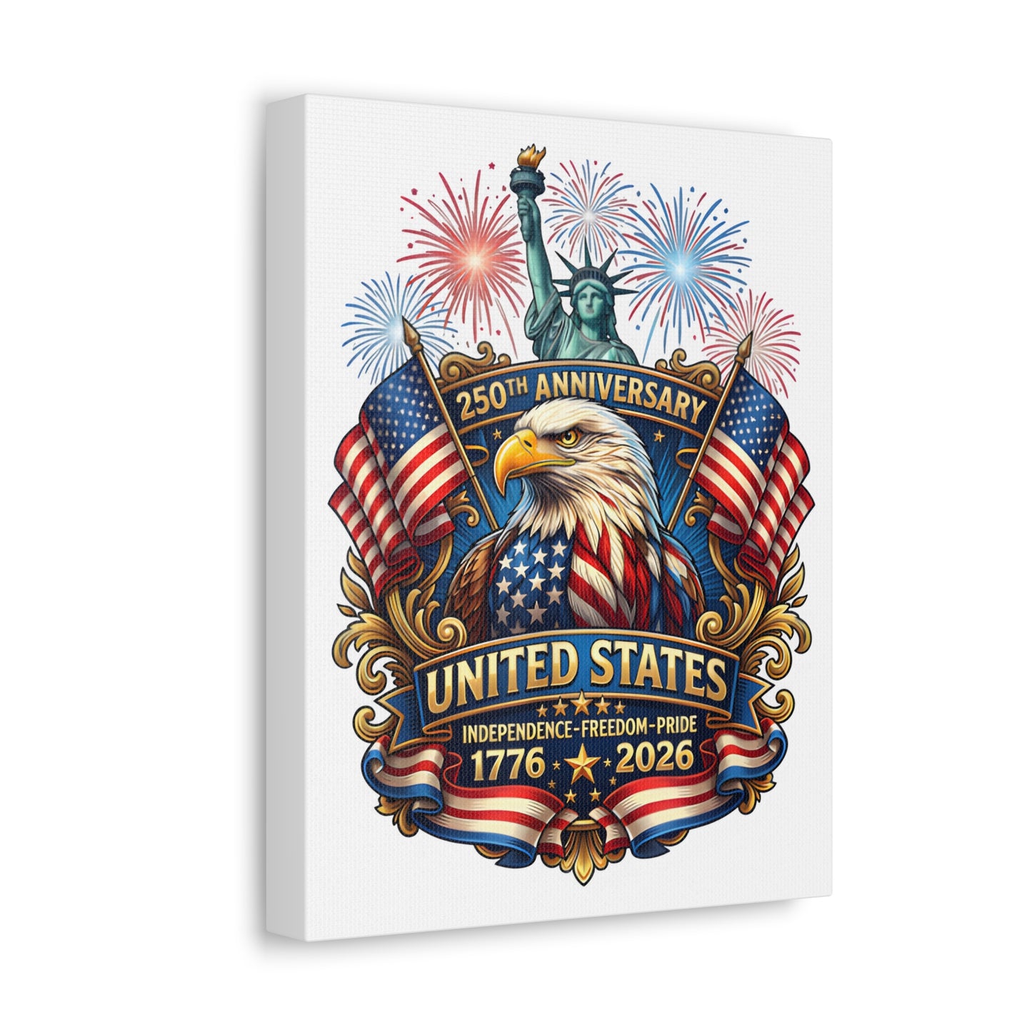 United States 250th Anniversary Stretched Canvas – 1776–2026 Eagle & Statue of Liberty Patriotic Wall Art