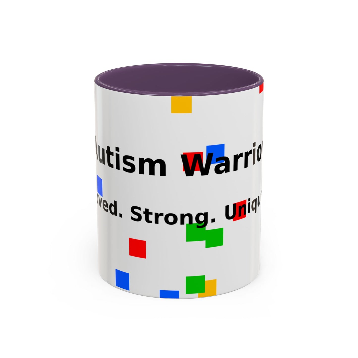 Autism Warrior Accent Coffee Mug – Bold Puzzle Pieces, Proud. Strong. Unique. (11/15oz)