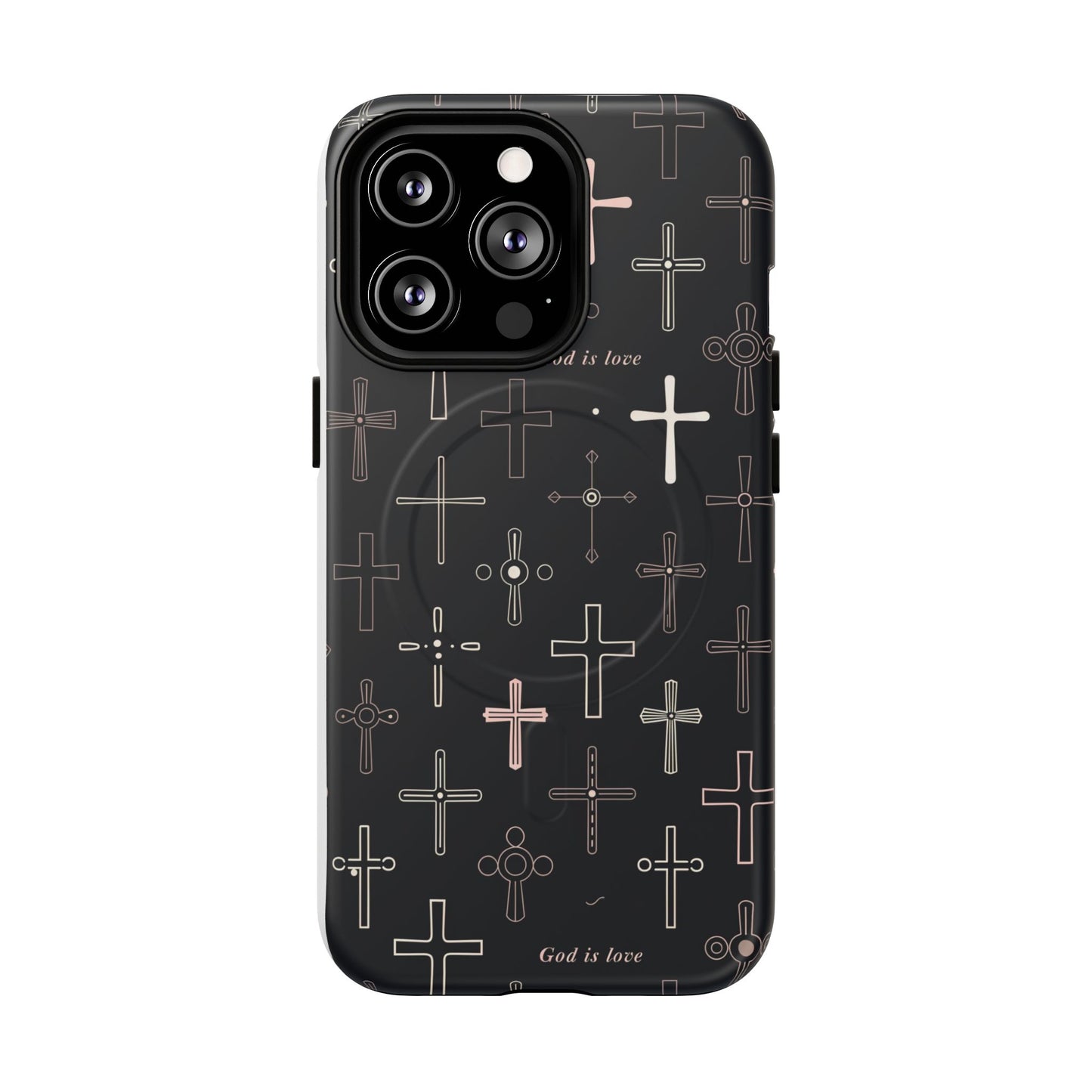 Magnetic Phone Case — Black Cross Pattern with "God is love"