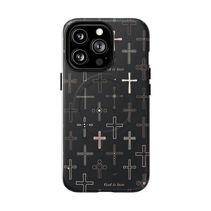 Magnetic Phone Case — Black Cross Pattern with "God is love"