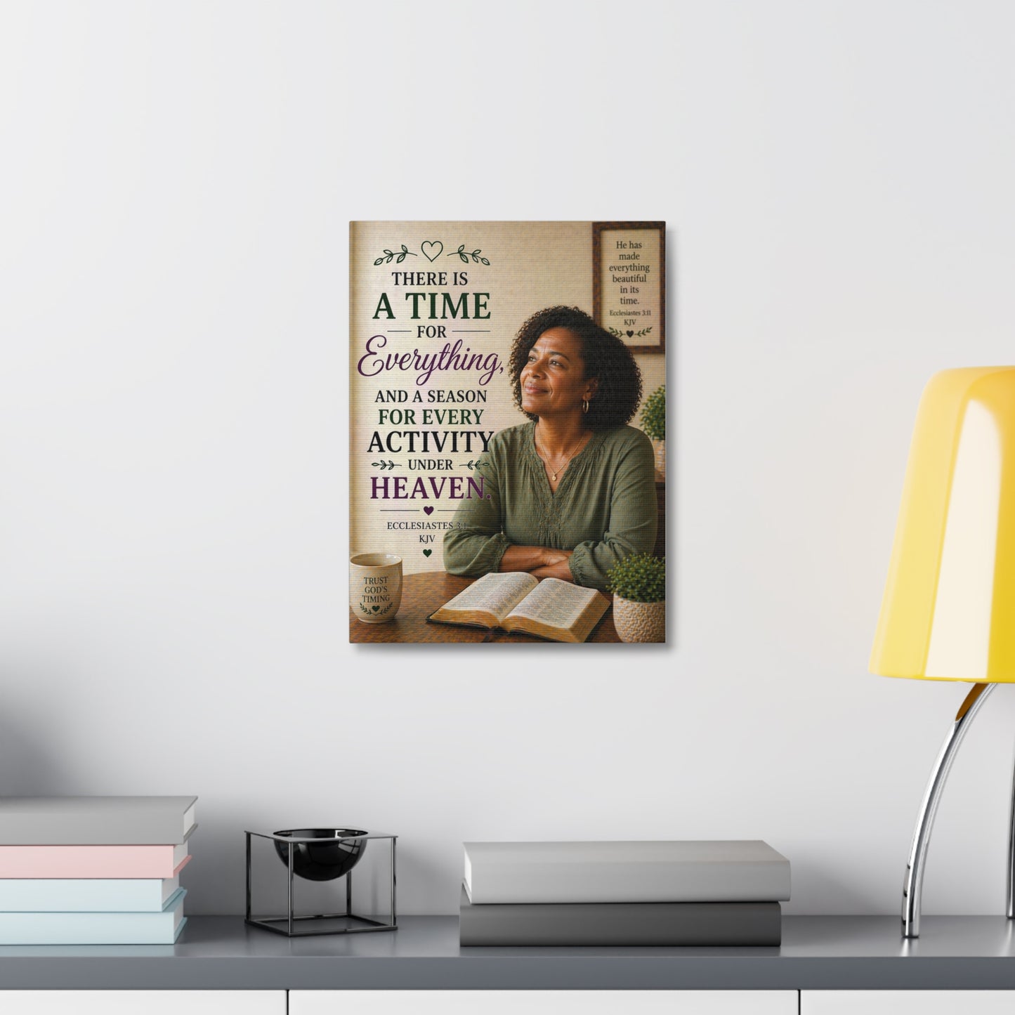 Religious Wall Art Stretched Canvas – "There Is A Time For Everything" Ecclesiastes Inspirational Bible Verse Decor
