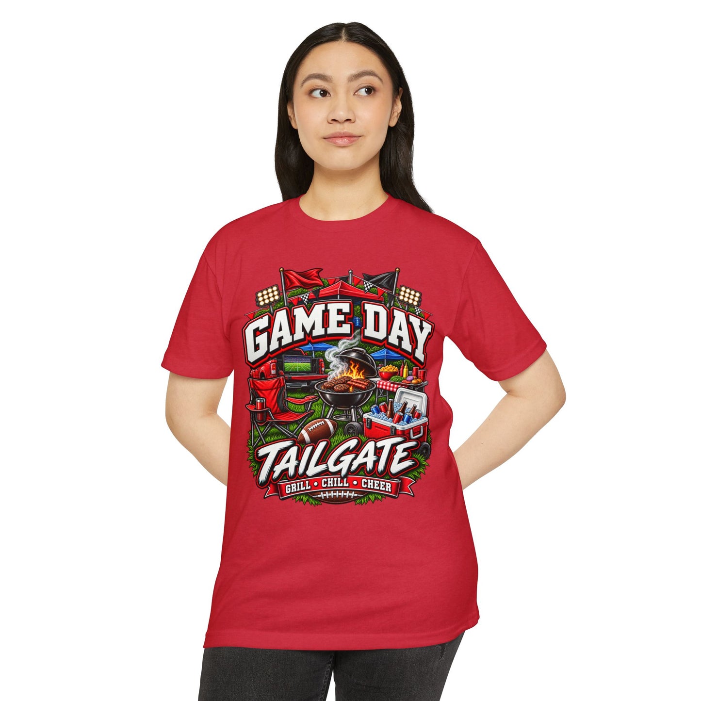 Game Day Tailgate T-Shirt — Grill, Chill & Cheer Football Tee