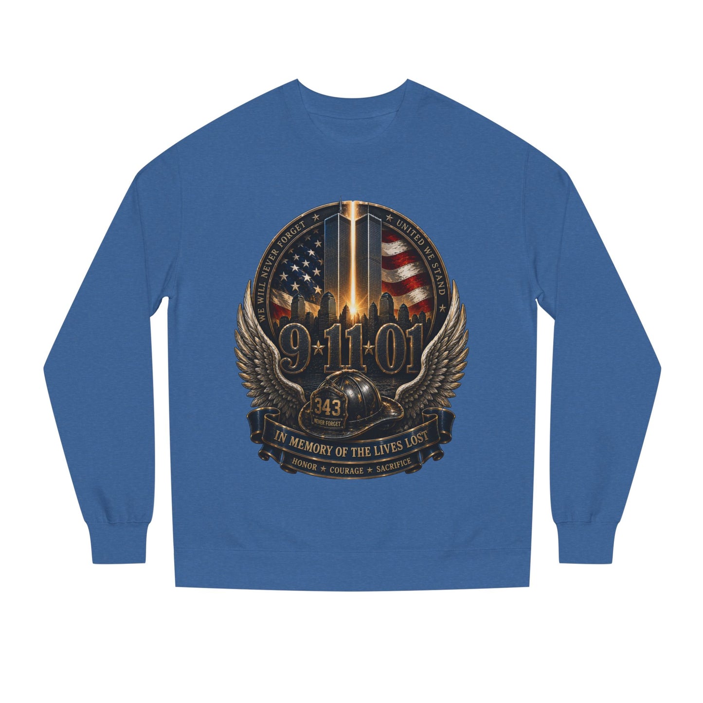 9/11 Memorial Crewneck Sweatshirt — Tribute to Fallen Heroes