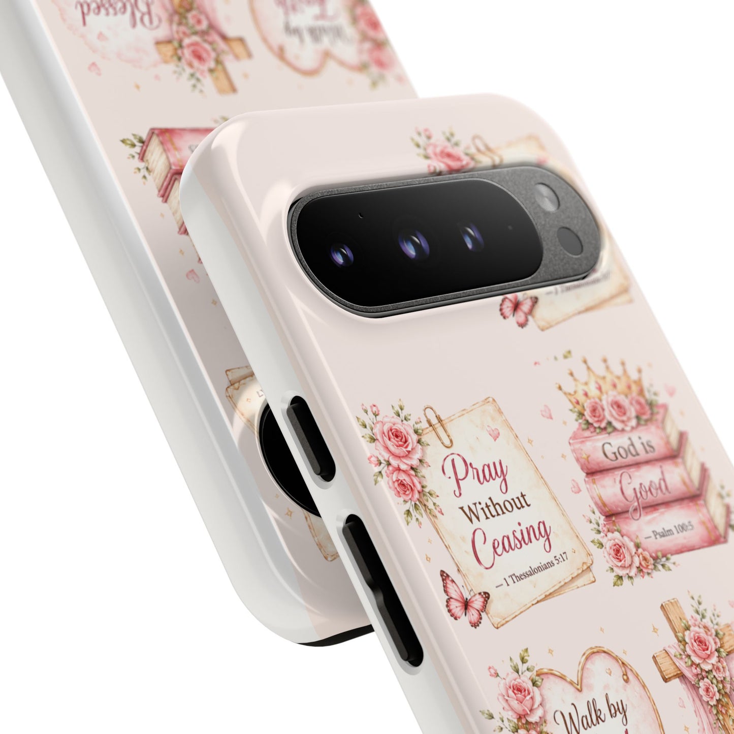 Christian Floral Phone Case — "Pray Without Ceasing" Faith Cross Design