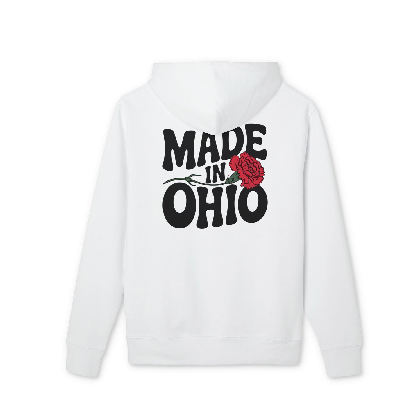 Made in Ohio Hoodie — Retro Script with Red Rose
