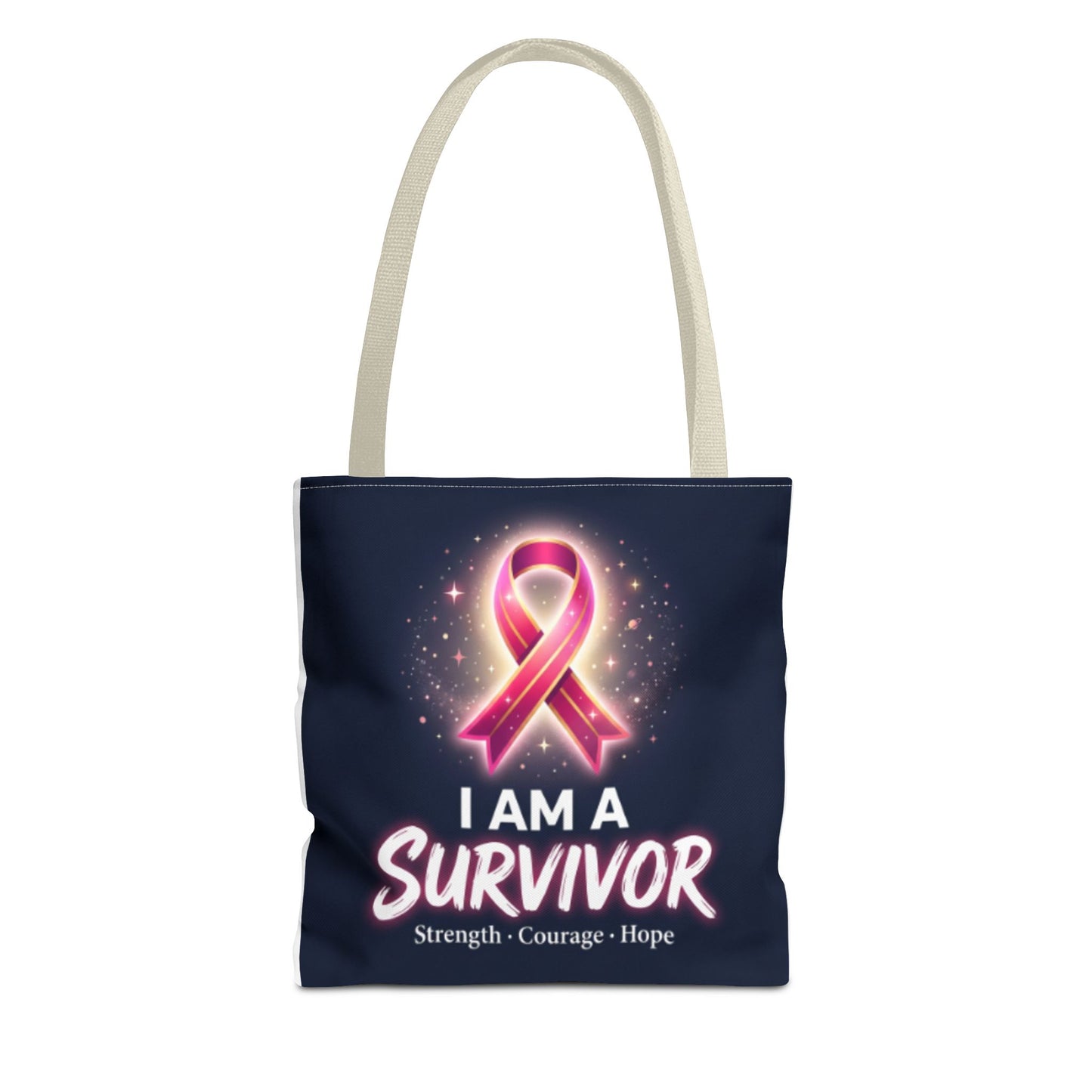 Survivor Ribbon Tote Bag — "I Am A Survivor" Breast Cancer Awareness Tote