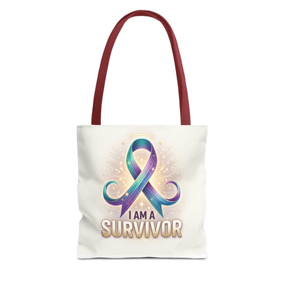 Survivor Ribbon Tote Bag - "I Am a Survivor" Awareness Reusable Shopper