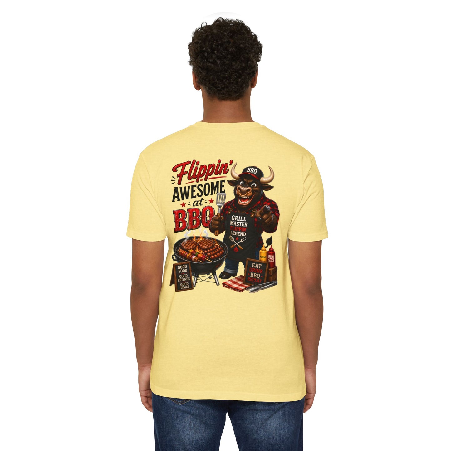 Flippin' Awesome at BBQ T-Shirt — Grill Master Bull Graphic Tee