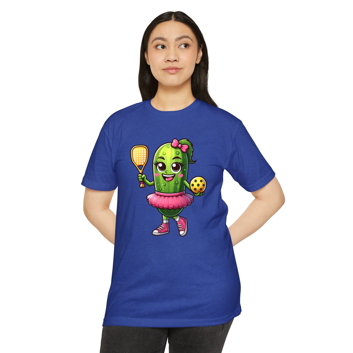 Pickle Paddleball T-Shirt — Cute Pickle Character in Tutu with Paddle & Ball