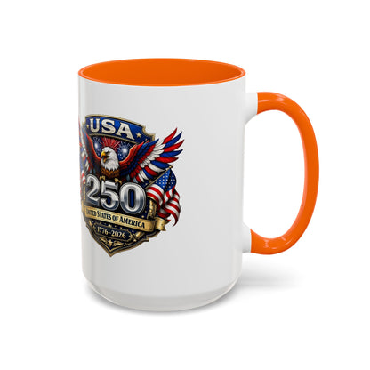 USA 250th Anniversary Accent Coffee Mug – Patriotic Eagle & Flag 1776–2026