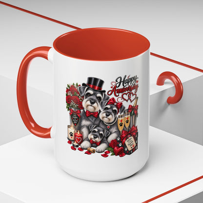 Happy Anniversary Dog Coffee Mug — Cute Pups, Champagne & Roses Accent Mug