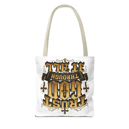Religious Tote Bag — “Trust God Through It All” Inspirational Scripture Tote