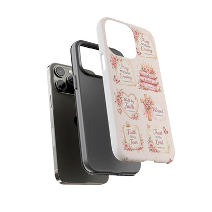 Christian Floral Phone Case — "Pray Without Ceasing" Faith Cross Design