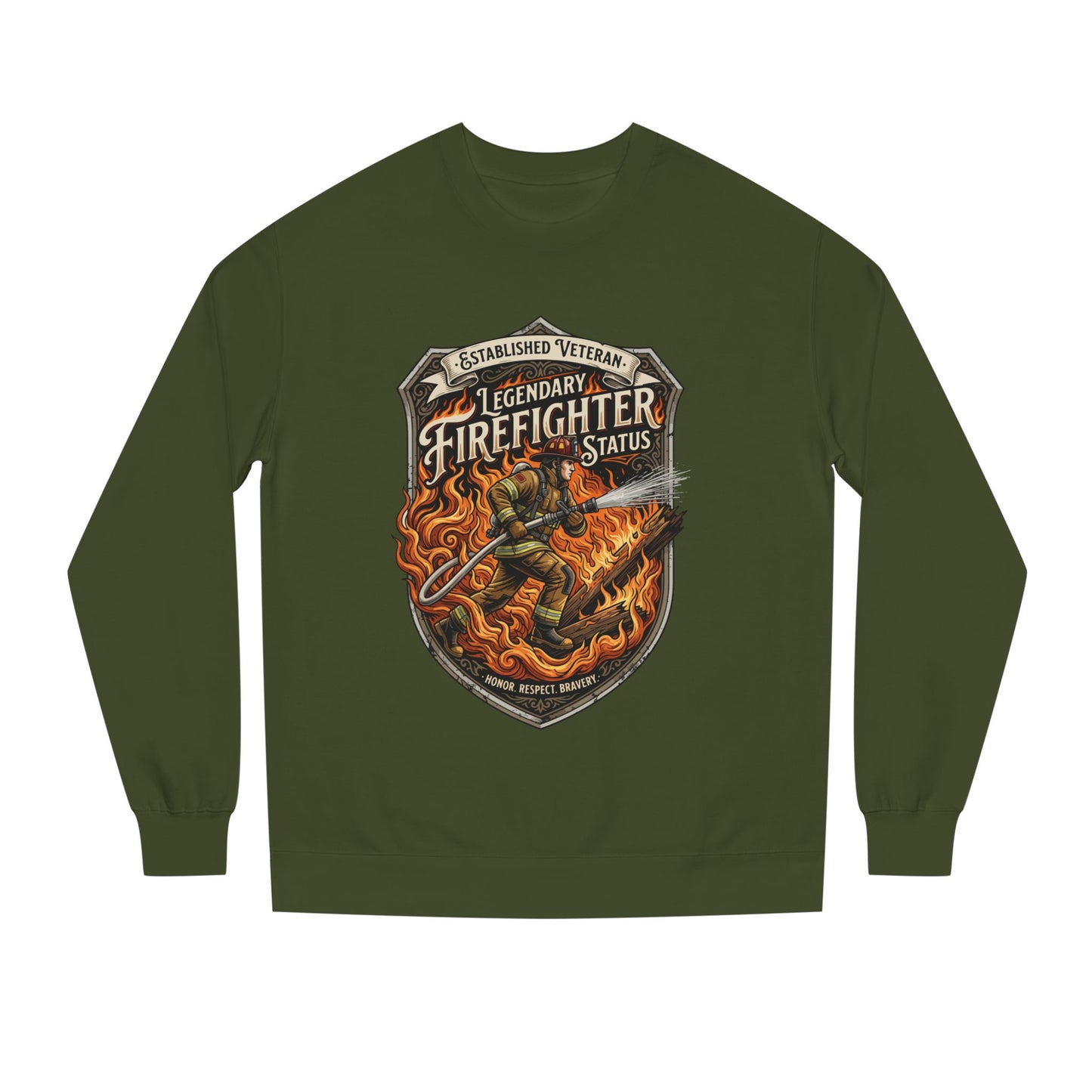 Legendary Firefighter Status Sweatshirt — Established Veteran Badge Crewneck