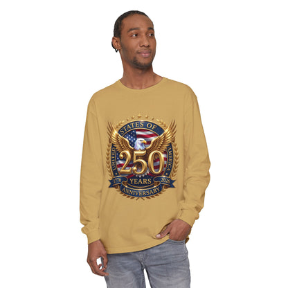 250 Years Anniversary Long Sleeve T-Shirt — USA Bicentennial 1776–2026 Eagle Emblem