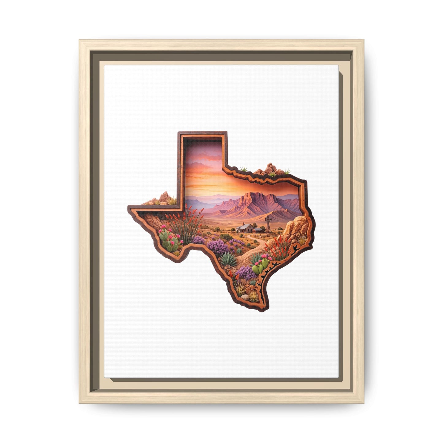 Framed Texas Landscape Matte Canvas — Desert Sunset State Art Print