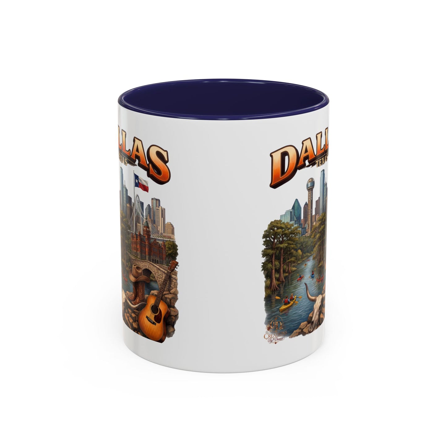 Dallas Skyline Accent Coffee Mug — Texas Souvenir Mug with Guitar & Cityscape