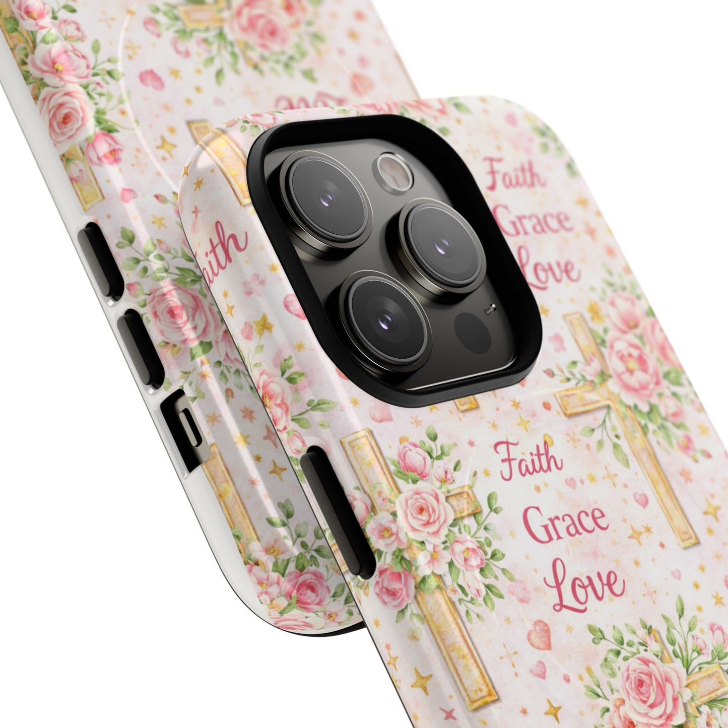 Faith Grace Love Tough Magnetic Phone Case — Floral Cross Protective Cover